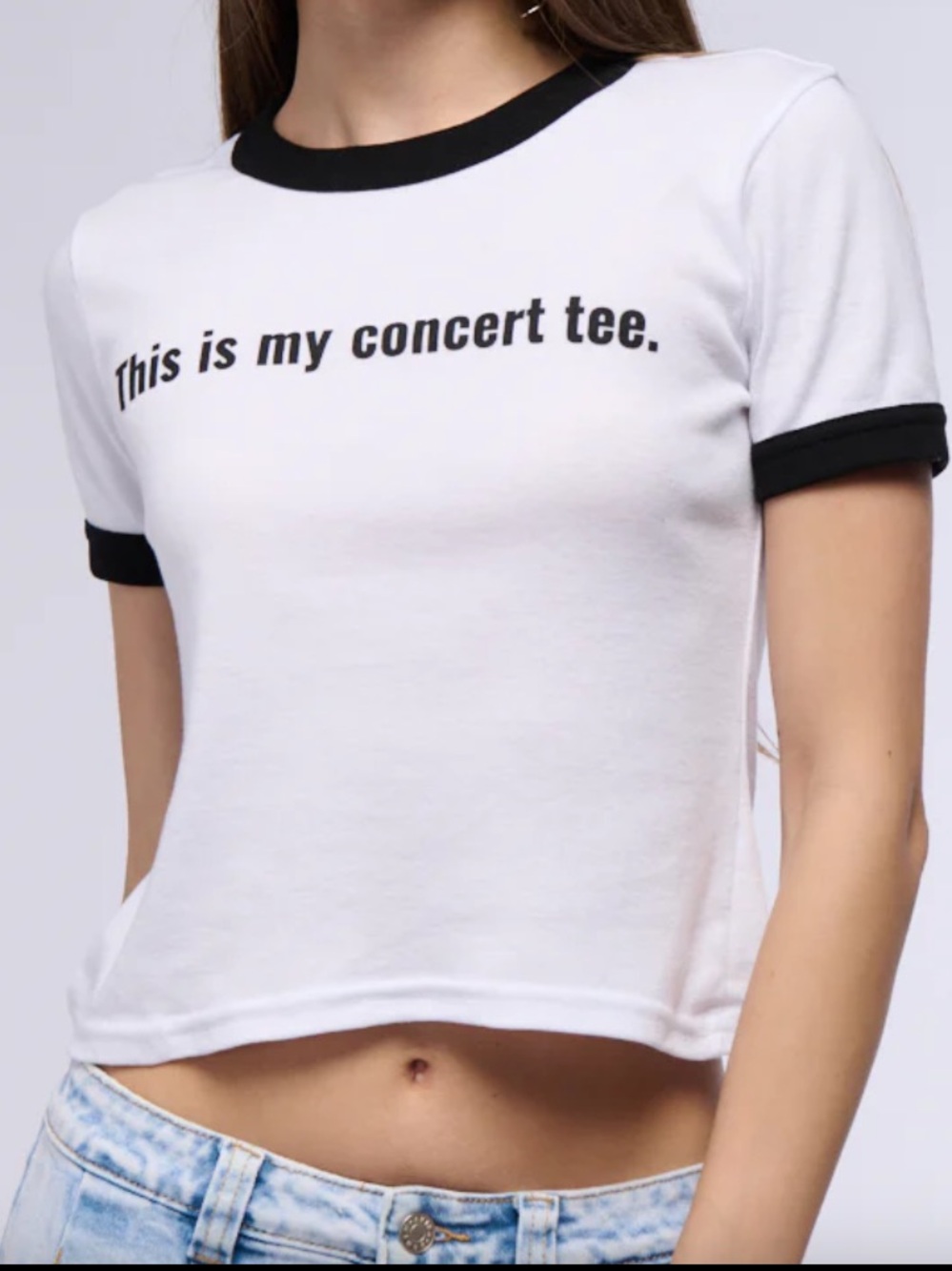 Goodie Two Sleeves Medium White Black Ringer This is My Concert Tee
